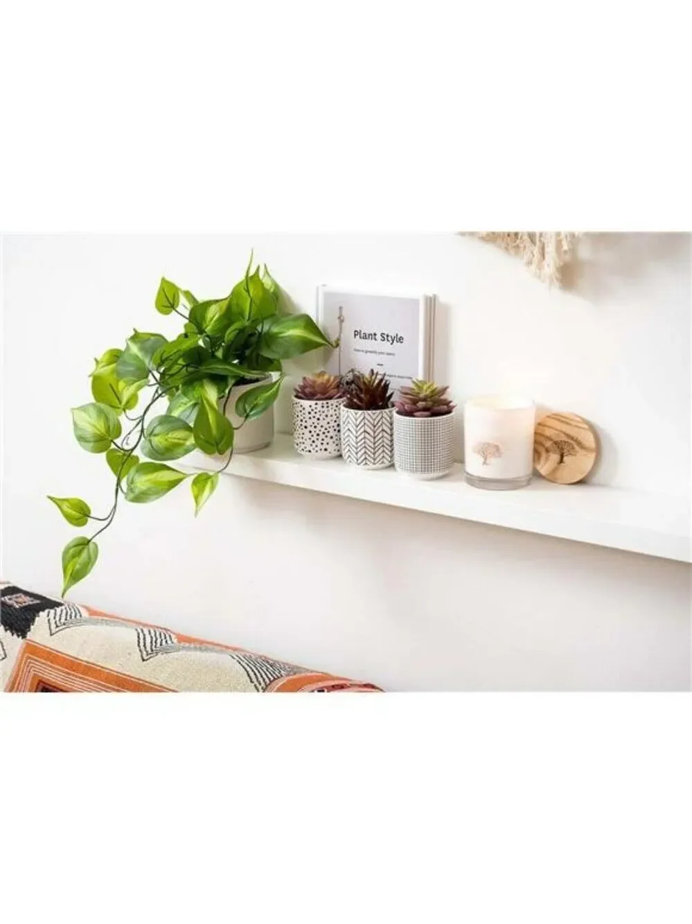 Artificial pothos plant faux trailing ivy in ceramic pot shelf decor indoor outd